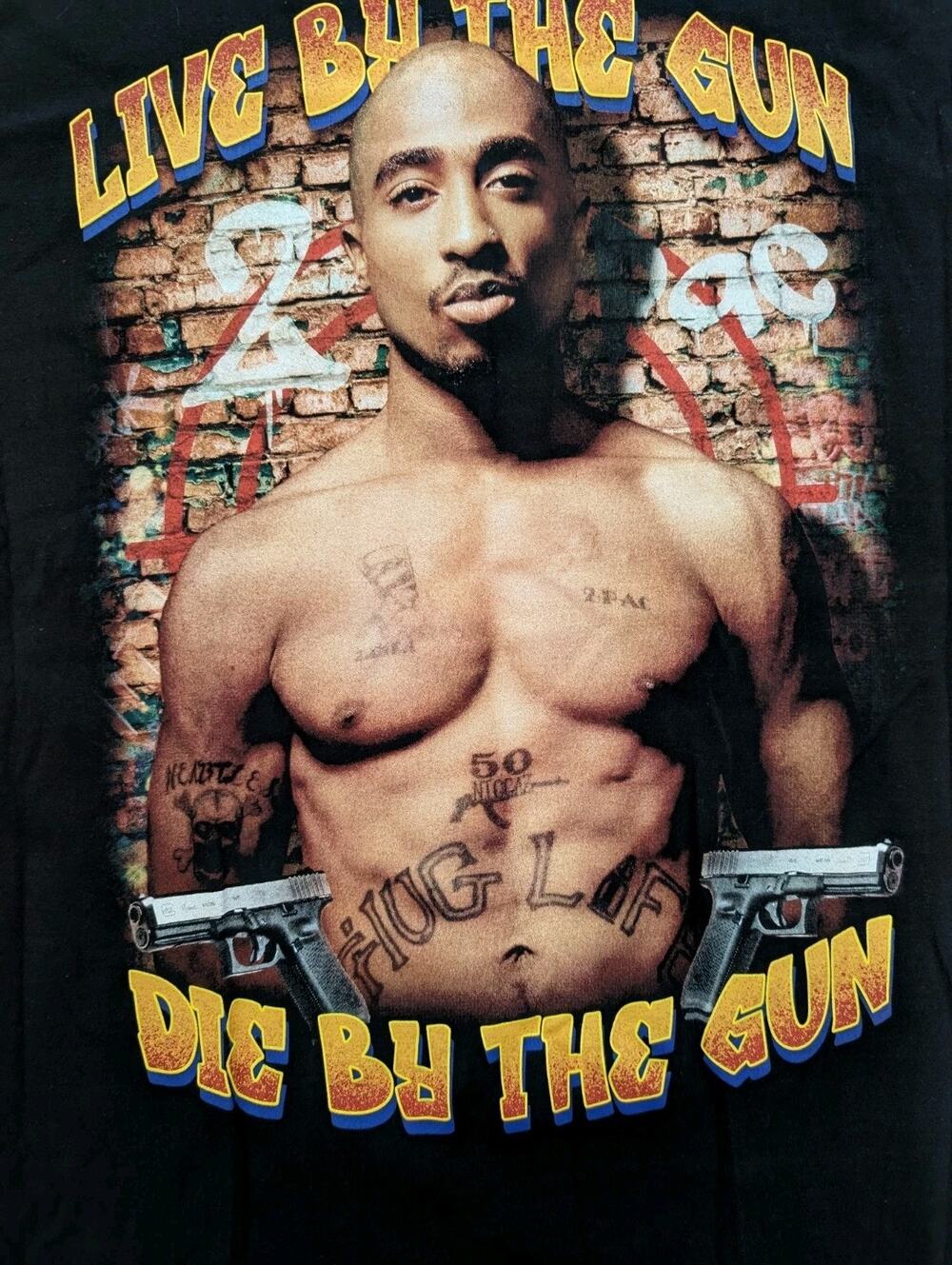 Vintage Tupac Shakur Makaveli Live By The Gun Die By The Gun Double Sided Rap XL